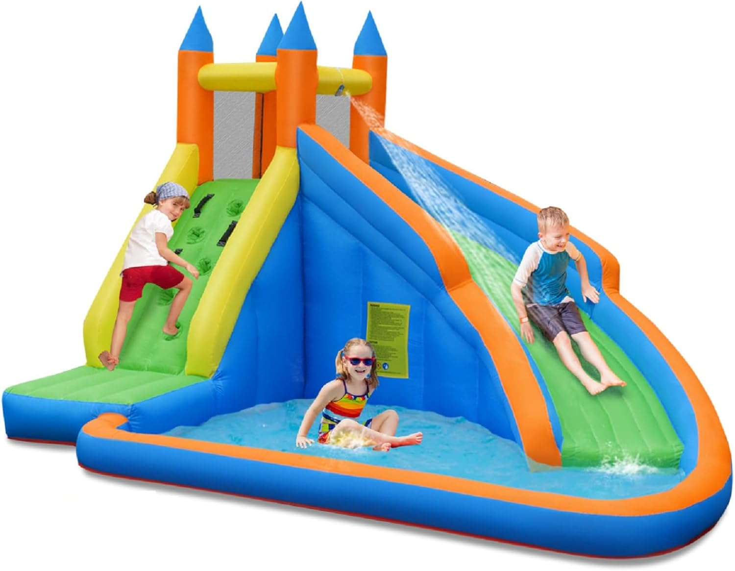 Kids Outdoor Inflatable - 巨大なインフレータブルウォーターパーク、クライミングウォールとスプラッシュプール付きのバウンスハウス、子供と大人向けの屋外用ブローアップウォータースライド（送風機は含まれていません）
