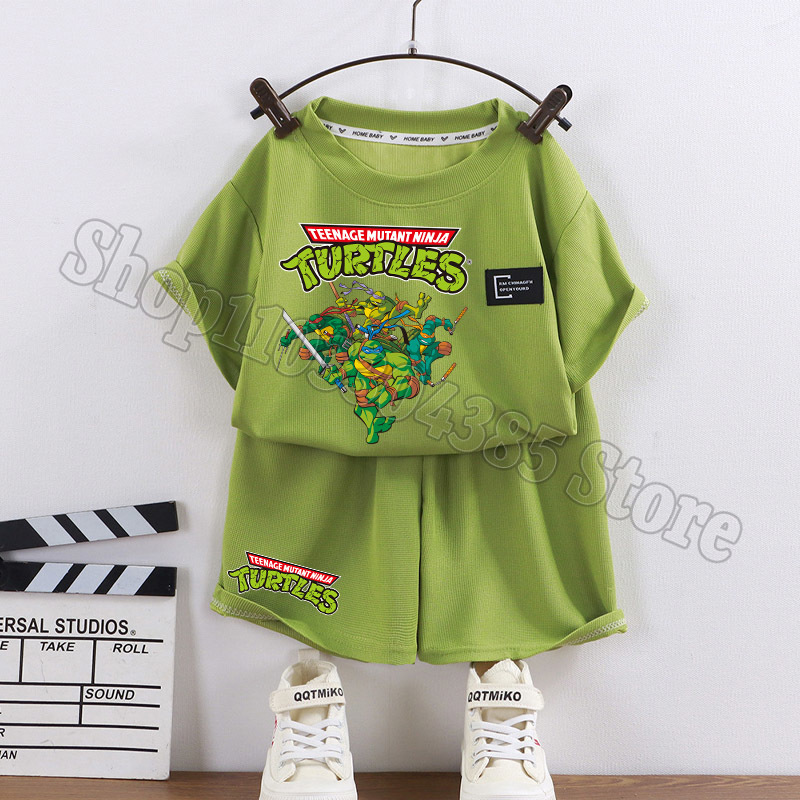 Kids Outdoor Ninja Set - ティーンエイジ・ミュータント・ニンジャ・タートルズ Tシャツショーツセット子供アニメ Tシャツパンツ子供夏アウトドアスポーツトップスズボン男の子服