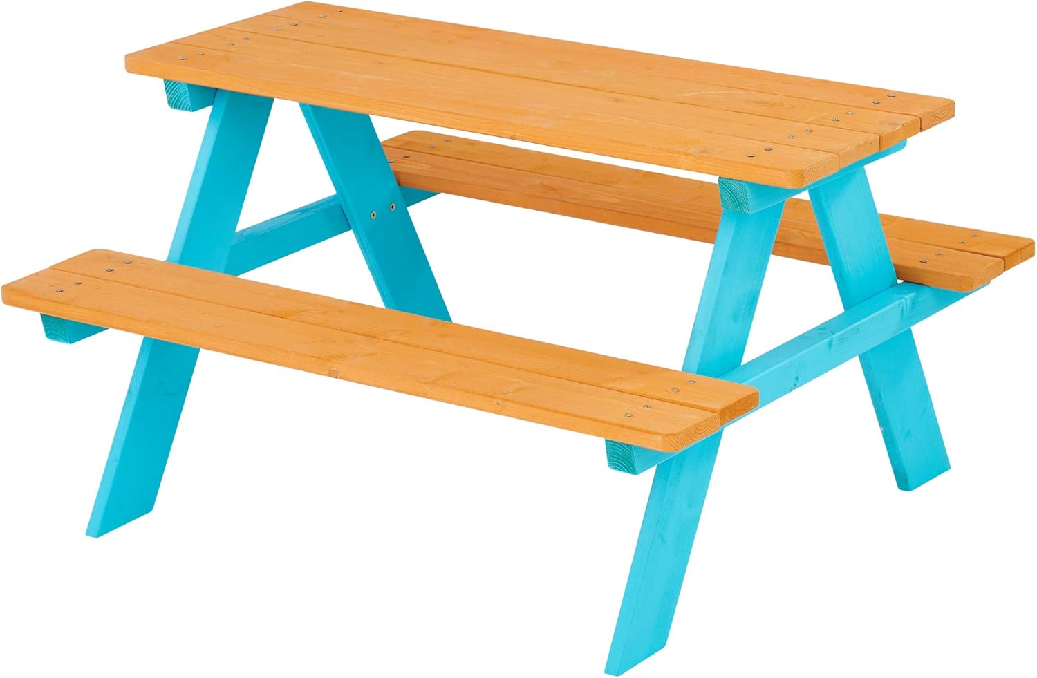 Kids Outdoor Bench Table - Z-CREAT キッズ木製屋外ピクニックテーブル＆チェアベンチセット ブラウンアクア カラフルな子供用家具 遊びと学習に