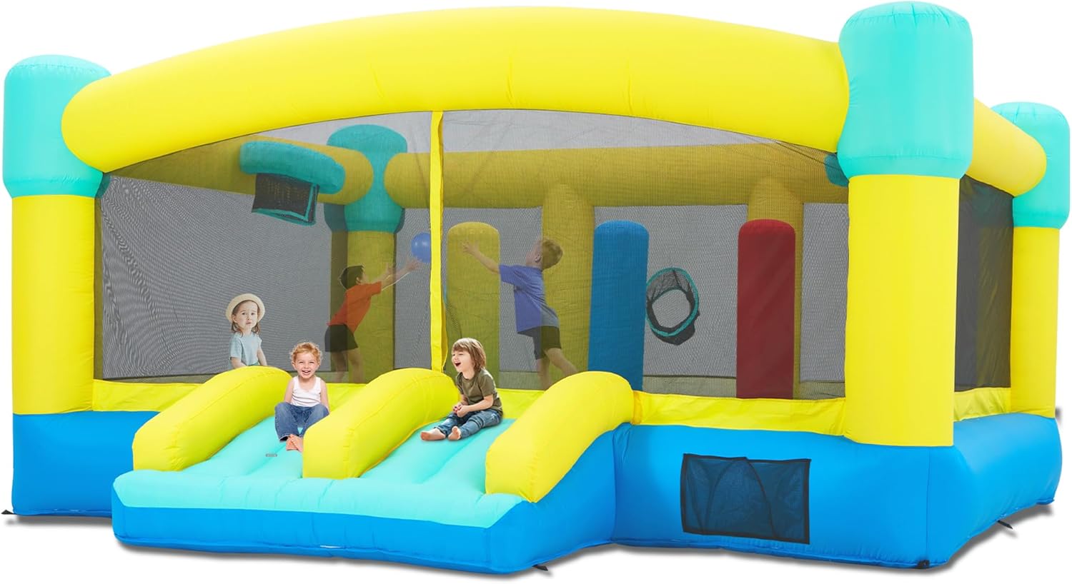 Kids Outdoor Inflatable - 大型バウンスハウス、15 x 14.8フィートの子供用インフレータブルバウンスキャッスル（3～12歳向け） | 屋外/屋内兼用送風機付きバウンスハウス、滑り台、障害物付き