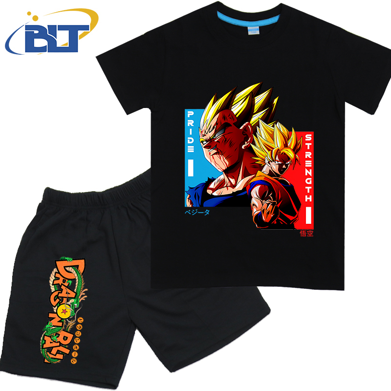 Tee Ball Set - ドラゴンボール孫悟空アニメ Tシャツセット子供綿半袖ショーツ 2 点セット男の子女の子漫画服