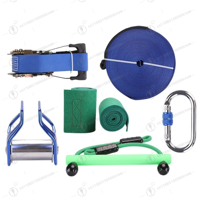 Kids Outdoor Monkey Bar Set - 子供用スラックライン練習キット、モンキーバー・ジップライン・プーリーセット、屋外バランスクライミング障害物コース遊具