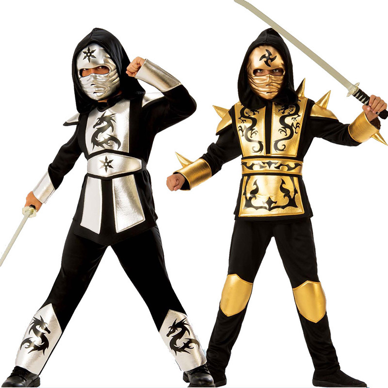 Kids Outdoor Ninja Warrior Course - キッズゴールドスライバードラゴン忍者コスプレ衣装男の子サムライコスプレフード付きパンツパーティーファンシーコスチューム身長 110-130 センチメートル