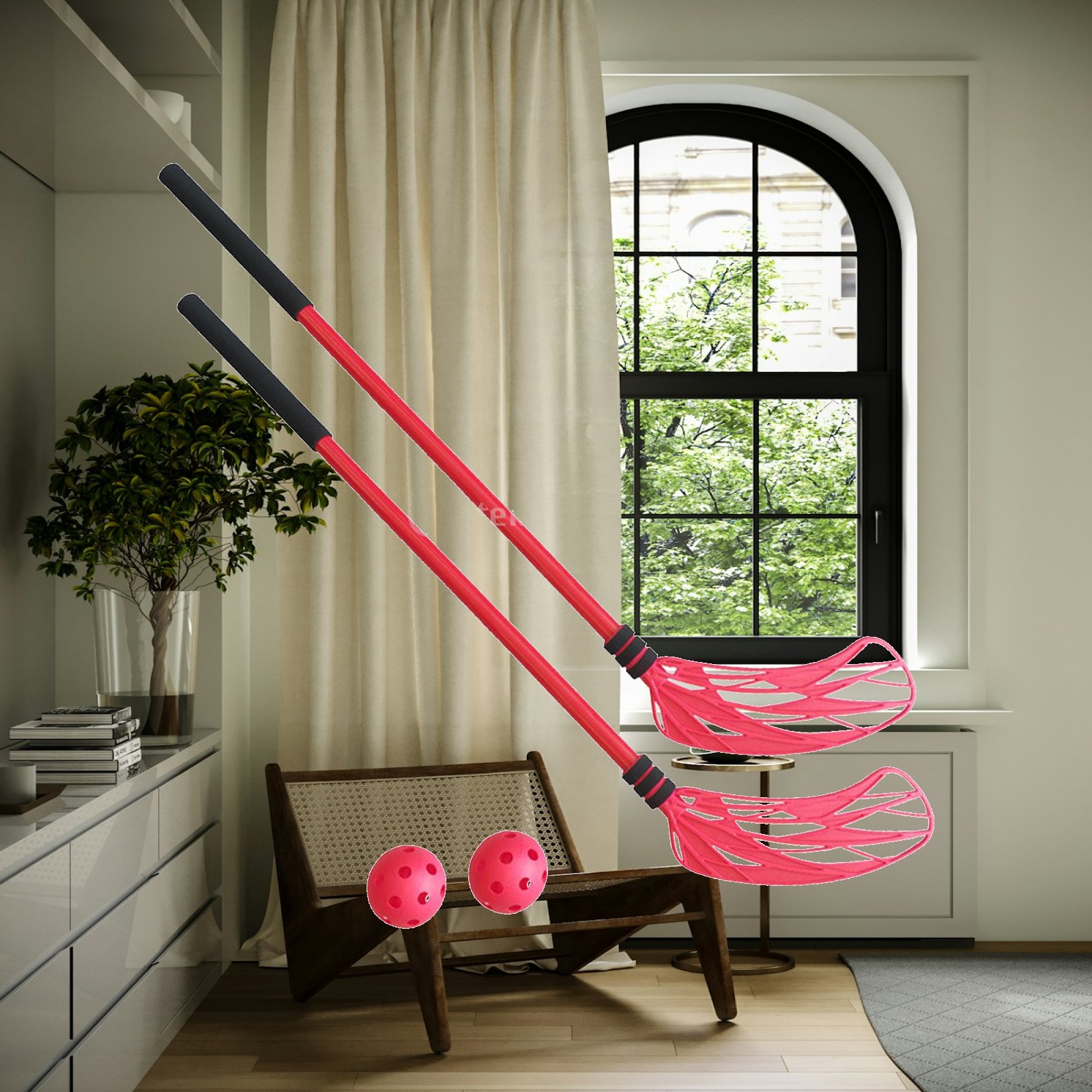 Kids Outdoor Hockey Sticks - 子供用フロアホッケートレーニングセット プラスチック製37.4インチスティックとソフトボール 室内・屋外ゲームで自信を育む