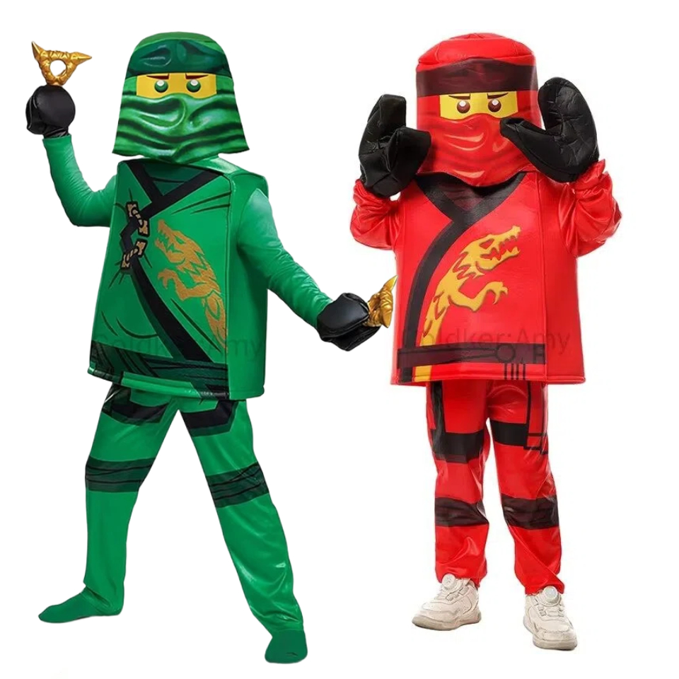Kids Outdoor Ninja Warrior Course - 2026年新作 ハロウィンコスチューム 男の子用 忍者 赤い戦士 フルコスチュームセット