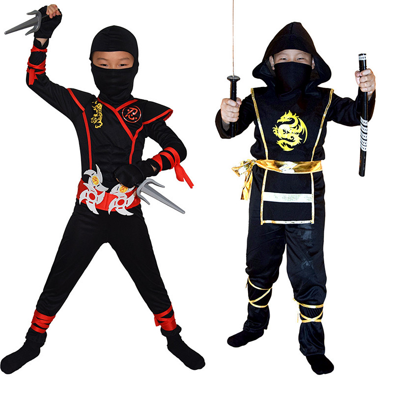 Kids Outdoor Ninja Warrior Course - 男の子忍者デラックスコスチューム子供用武器アクセサリー付き子供カンフー衣装ハロウィンアイデアギフト銃剣おもちゃ付き