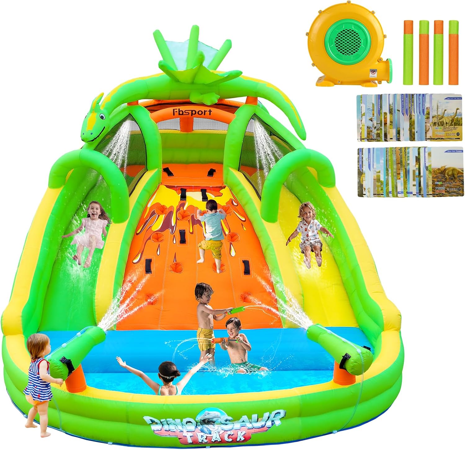 Kids Outdoor Inflatable - 子供用インフレータブルバウンスハウス（滑り台、クライミングウォール、水鉄砲付き）-屋内/屋外兼用バウンシーキャッスル（公園、裏庭用）（送風機付き）