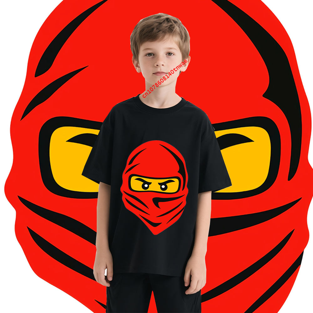 Kids Outdoor Ninja Warrior Course - レッド忍者目アニメコスチューム子供 Tシャツ純粋な綿半袖漫画カジュアルトップス男の子用