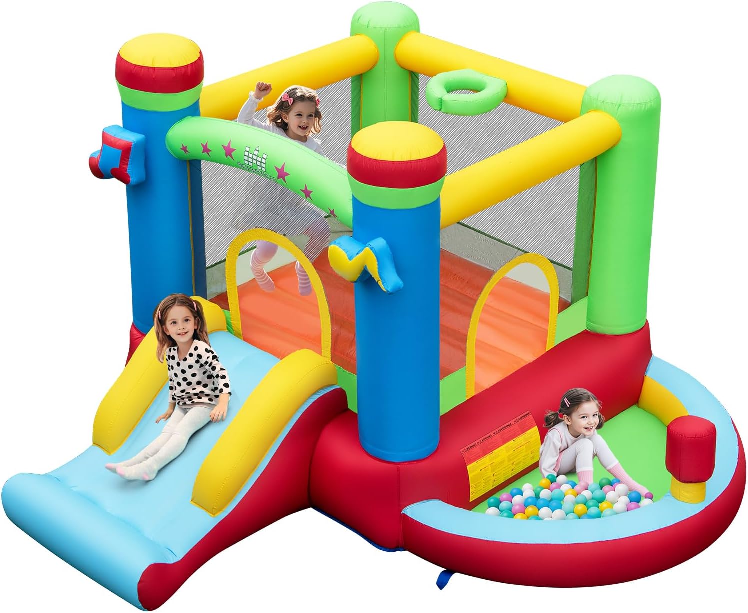 Kids Outdoor Inflatable - ボールプール付きインフレータブルバウンスハウス、3歳から12歳のお子様向け屋内外兼用大型ジャンプエリア付きバウンスハウス、バスケットボールフープ付き、バウンスH