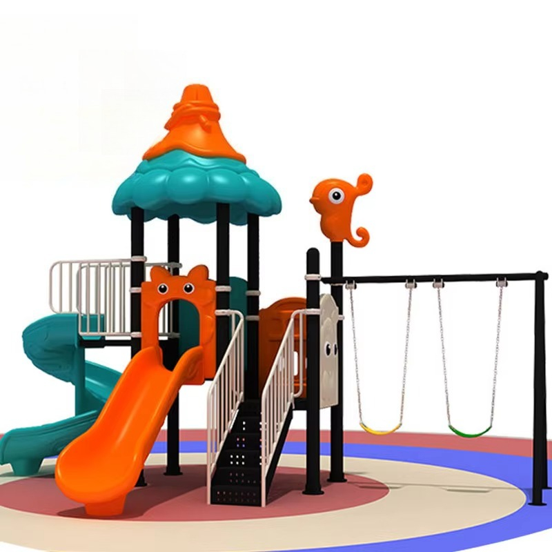 Kids Outdoor Swing Set With Slide - 大型で丈夫なプラスチック製の子供用ブランコセット、遊園地、スポーツ、滑り台とブランコ、屋外用、子供向け