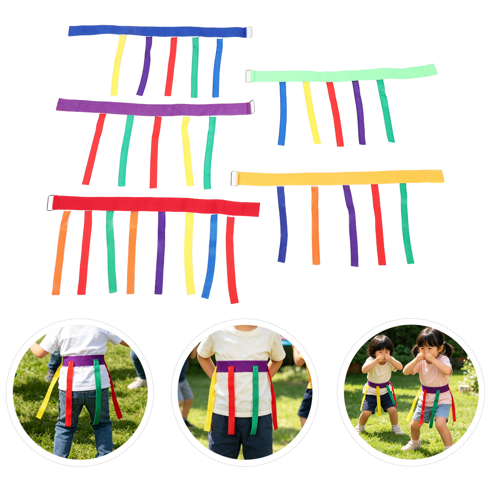 Kids Outdoor Games - 5個入りキッズフラッグフットボールベルト、伸縮性のあるテールキャッチゲームベルト、調節可能なウエストバンド、屋外フィールドビルディングスポーツ用