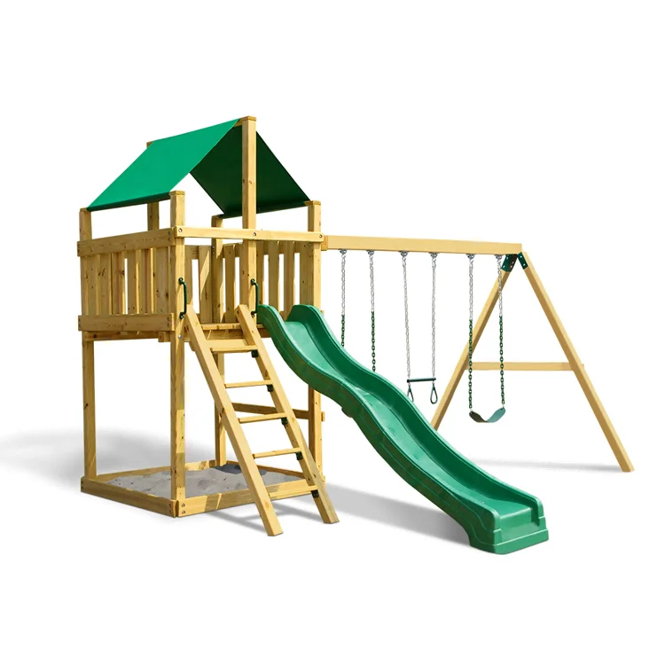 Kids Outdoor Swing Set With Slide - 2026年製 屋外木製小型遊具セット スライドとブランコ付き 子供用木製滑り台 庭用木製滑り台 裏庭用遊具