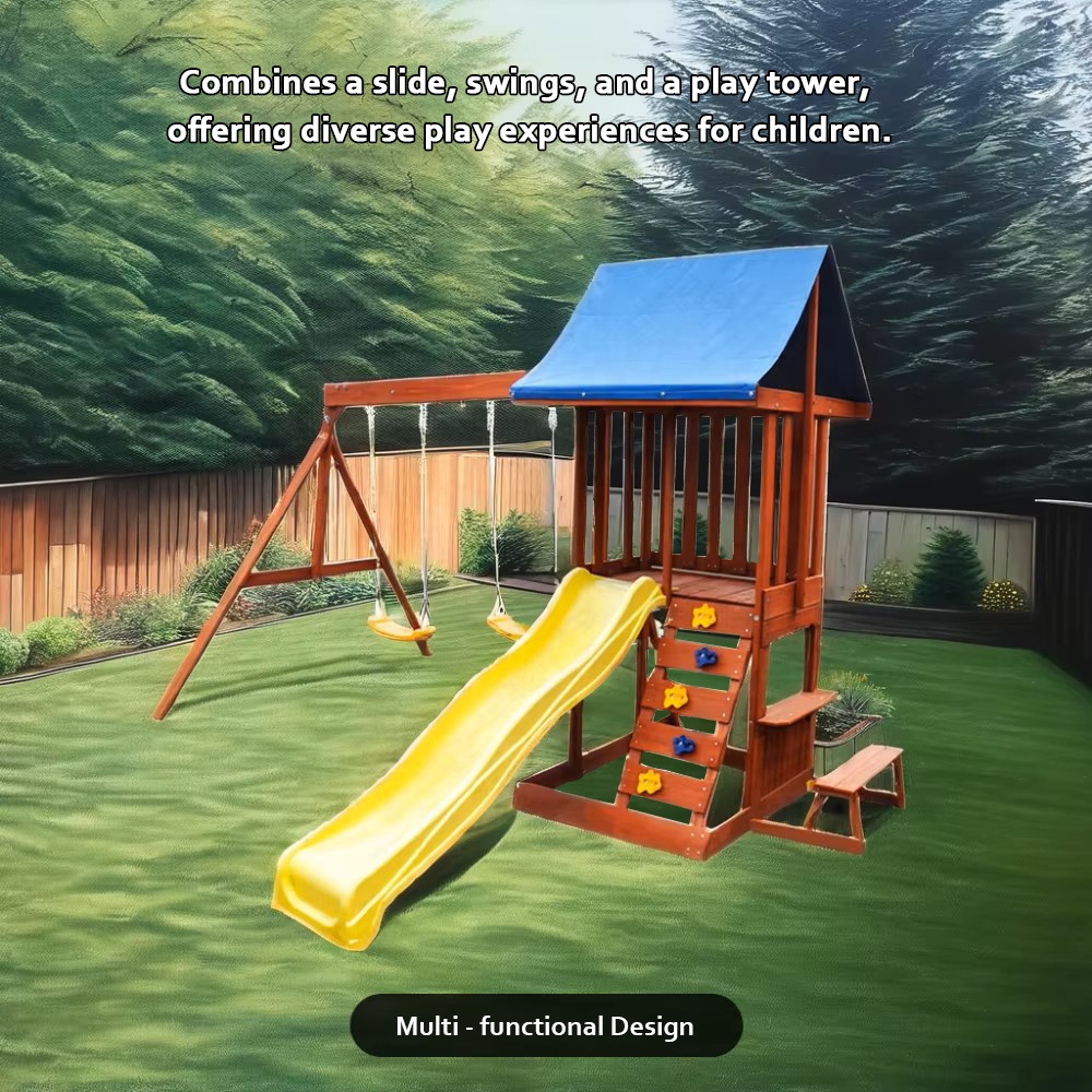 Kids Outdoor Swing Set With Slide - プレイセンター - ガーデンコートヤード商業用屋外遊具 キッズスライドハウス 木製ブランコセット 裏庭用