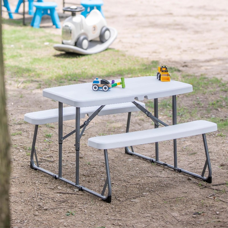 Kids Outdoor Bench Table - 子供用折りたたみピクニックテーブル 屋外ガーデンキャンプ用折りたたみテーブルとベンチセット