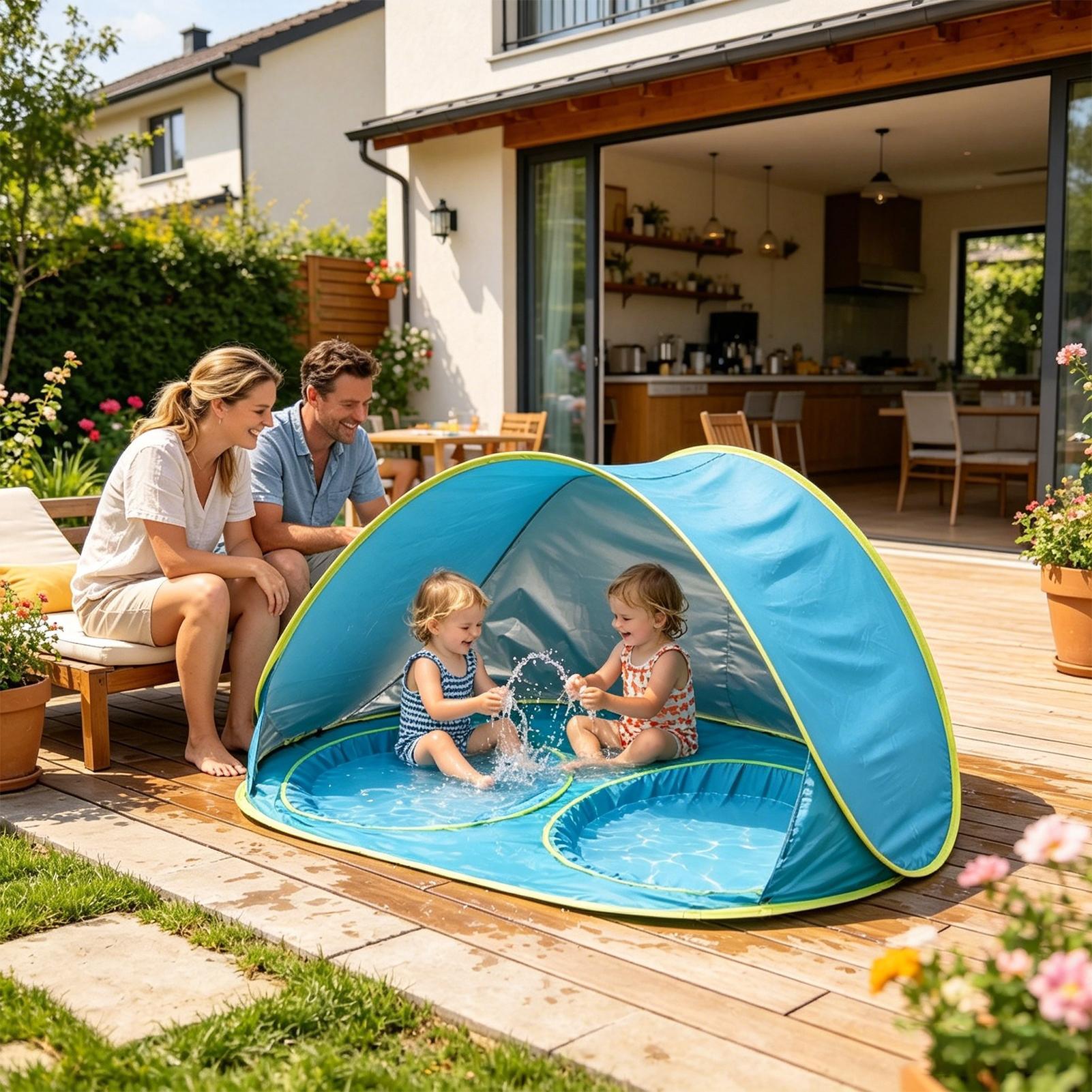 Kids Outdoor Tent - 子供用ビーチテント プール付き UVカット 日よけビーチテント 簡単ポップアップ式 屋外夏キャンプ
