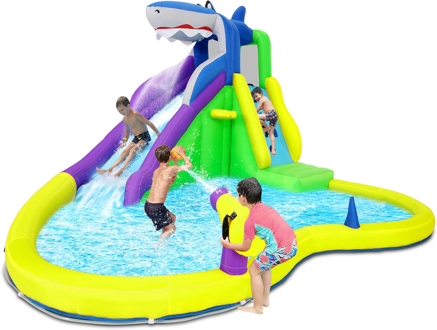 Kids Outdoor Inflatable - 13x14フィートのインフレータブルバウンスハウス（ウォータースライド、クライミングウォール、水鉄砲、プール付き）- 3歳から12歳のお子様向け屋外/屋内プレイセンター、ライトイエロー