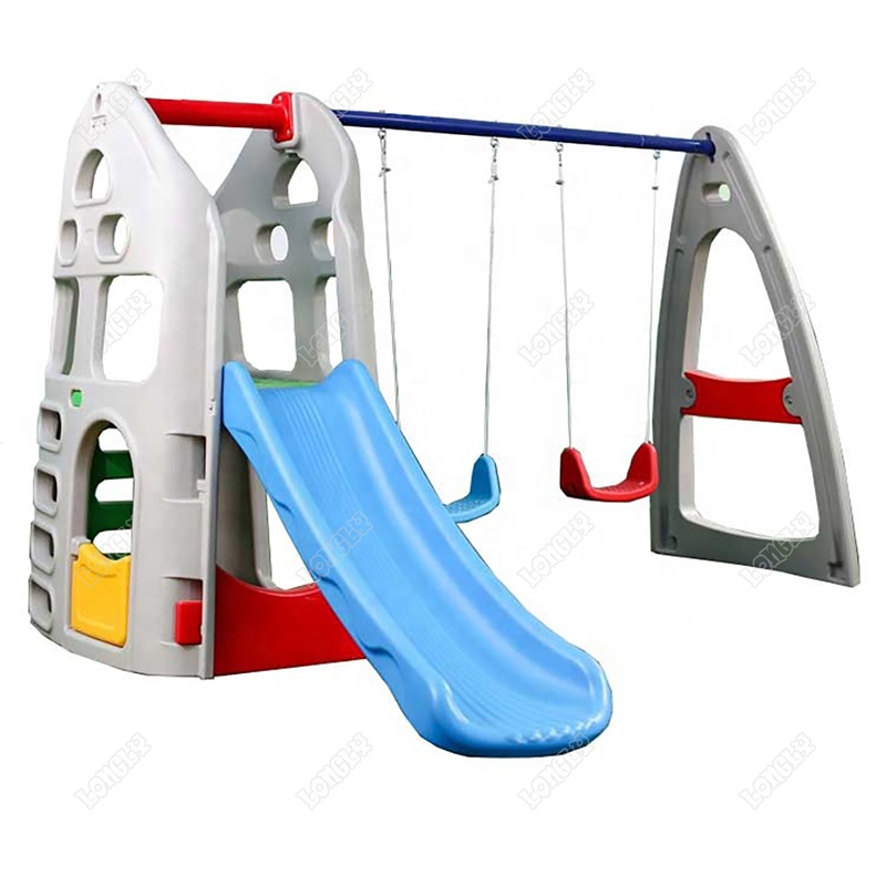 Kids Outdoor Swing Set With Slide - 裏庭用プラスチック製滑り台とブランコセット、子供用屋外遊具、子供用クライマープレイセット、楽しい滑り台とブランコ遊び