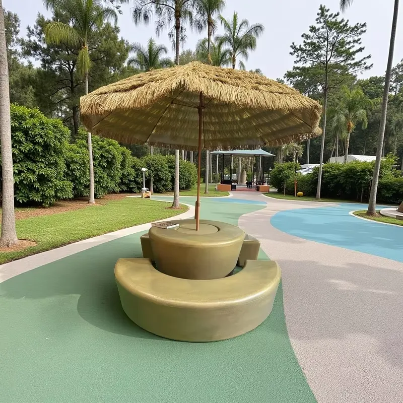 Kids Outdoor Bench Table - モダンな屋外用丸テーブルと椅子セット、防水傘、耐久性のある木目調プラスチックベンチ（子供用ピクニック＆アウトドア向け）
