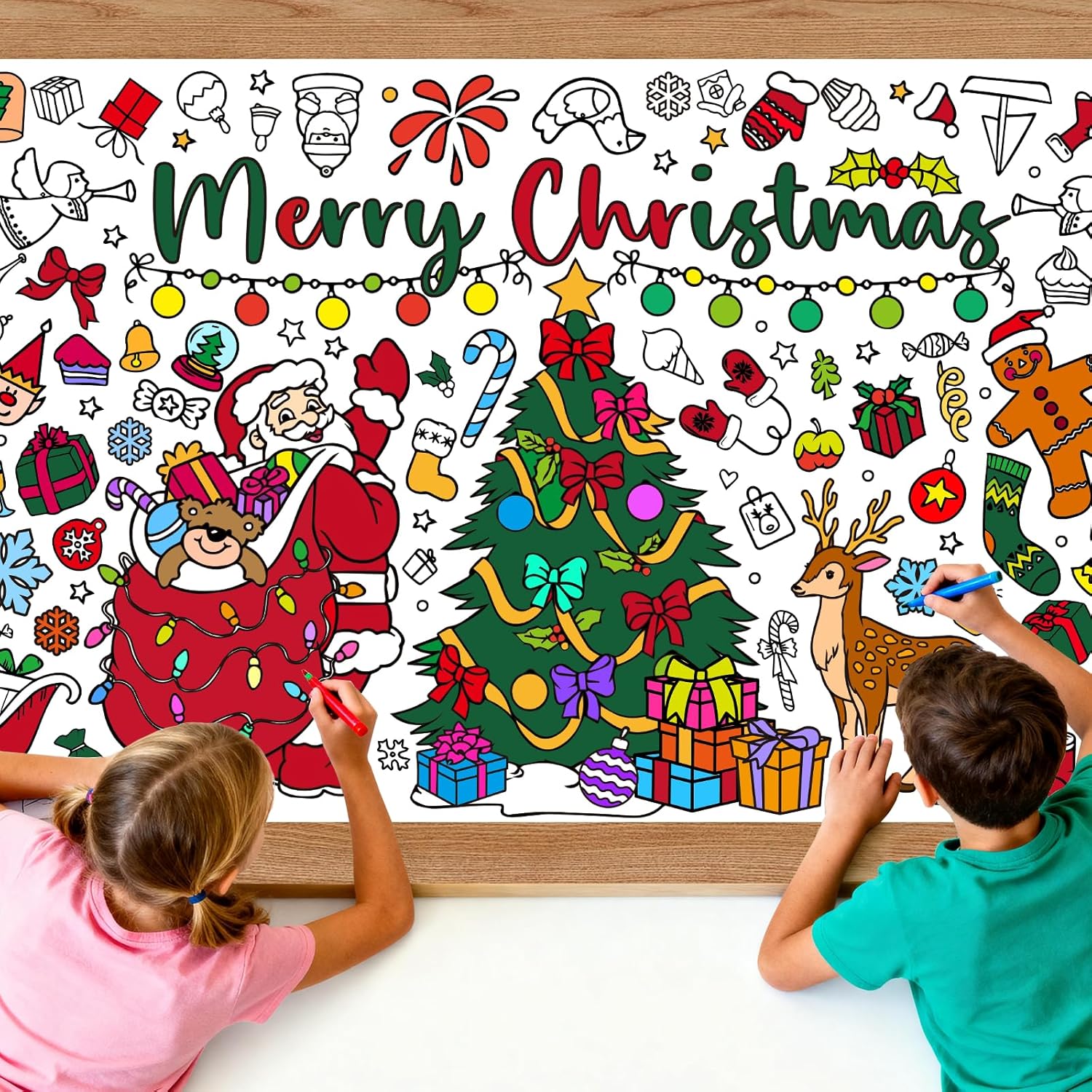 Kids Outdoor Xmas Gifts - クリスマス巨大塗り絵ポスター テーブルクロス 子供用塗り絵テーブルカバー サンタ トナカイ クリスマスギフト