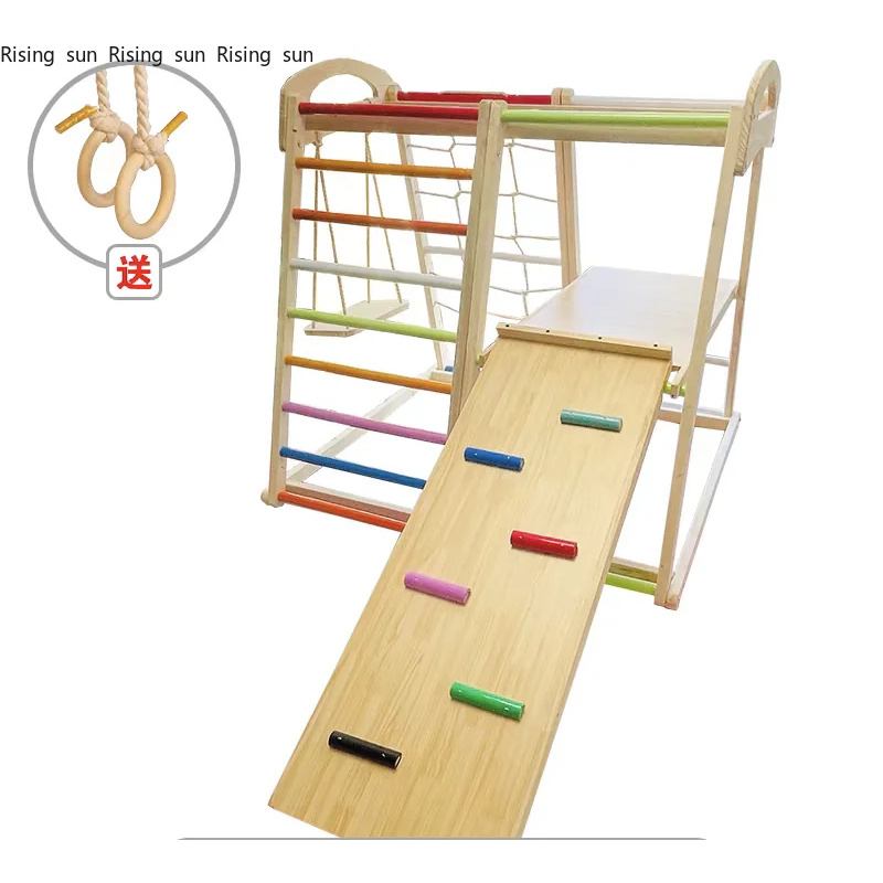 Kids Outdoor Swing Set With Slide - 木製クライミングフレーム屋内遊具 室内キッズアクティビティ クライマー はしご スイング スライド