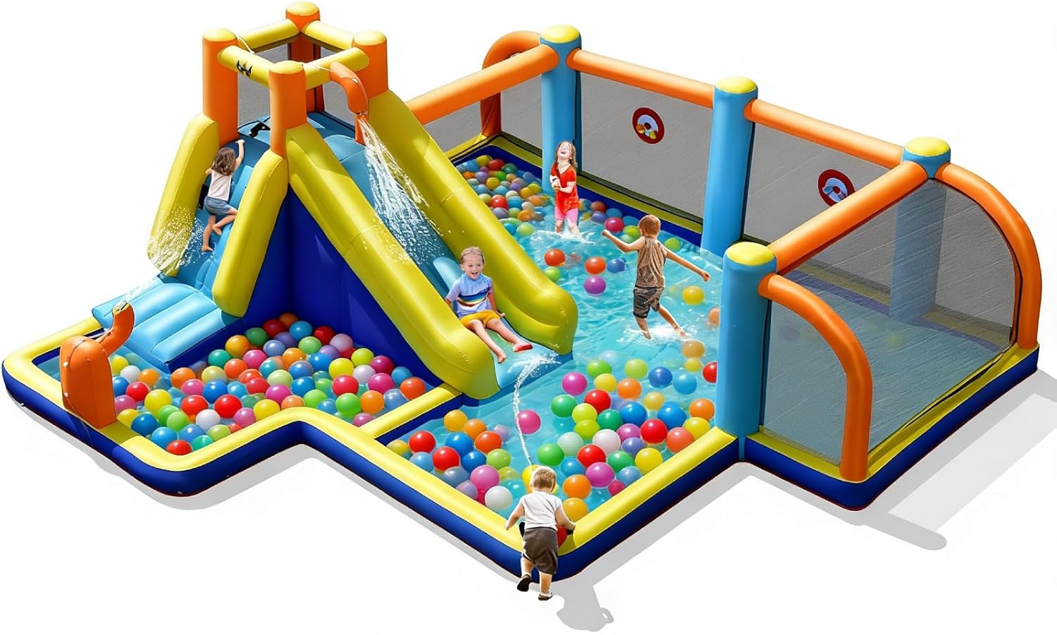 Kids Outdoor Inflatable - インフレータブルウォータースライド、デュアルキャノン付きウォーターパークバウンスキャッスル、スプラッシュプール付き、子供と大きなお子様向けの屋外裏庭パーティー用インフレータブル