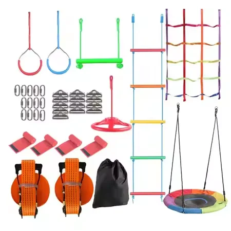 Kids Outdoor Monkey Bar Set - 子供用ウォリアーオッスレッジコースキット 吊り下げ式モンキーバー フィストジムリング スイングロープラダー ポータブル屋外玩具トレーニングセット