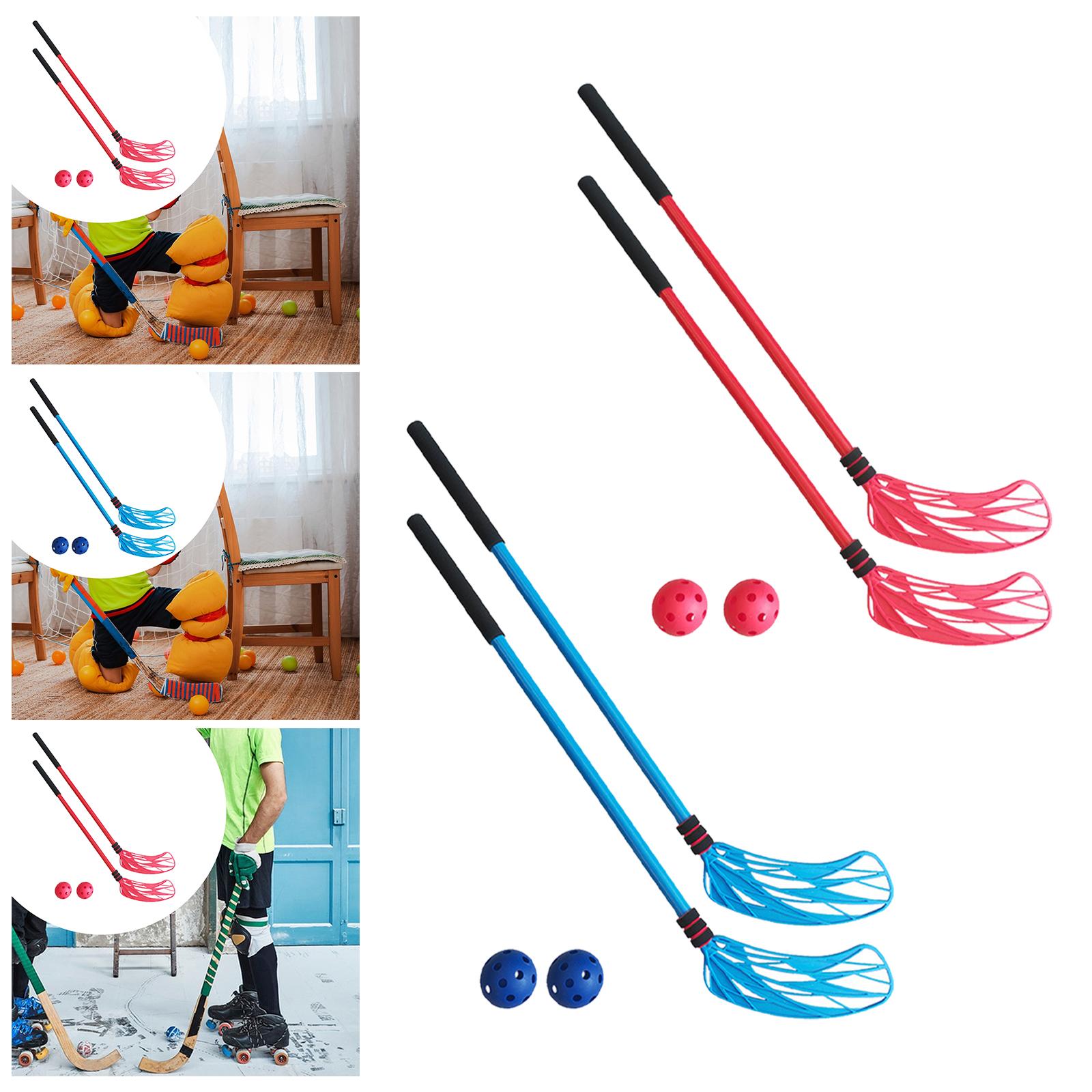 Kids Outdoor Hockey Sticks - 子供用ホッケーゲームスターターセット プラスチック製37.4インチフロアスティックとソフトリバウンドボール付き 室内・屋外・幼稚園での遊びに最適