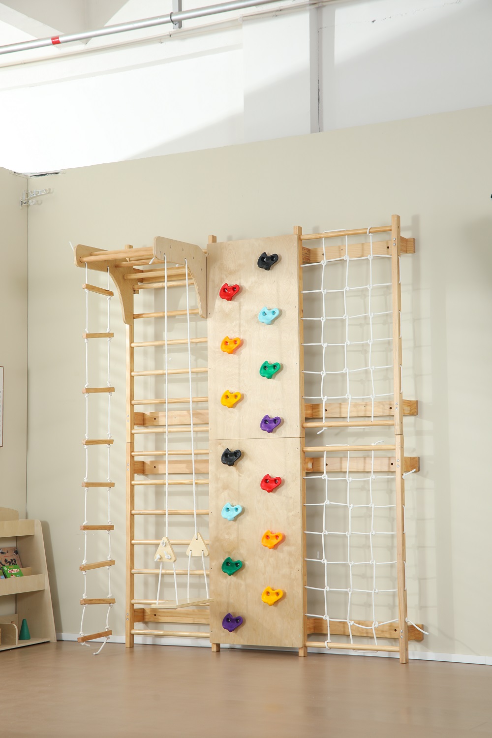 Kids Outdoor Monkey Bar Set - 在庫あり 室内用モンキーバー 子供用木製クライミングフレーム 屋外用無垢材壁掛けスウェーデン式梯子 幼児用