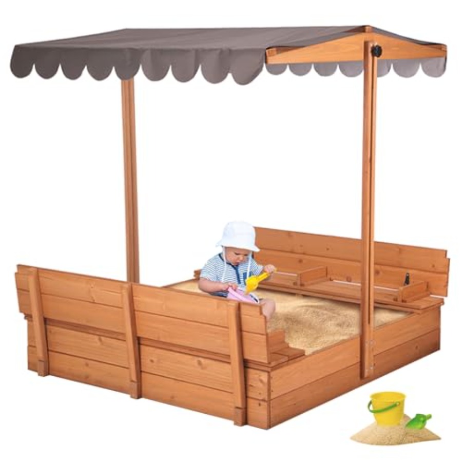 4歳から8歳向けの屋外砂場テーブル：蓋付き、格納式キャノピー - Kids Outdoor Bench Table のレビューと価格