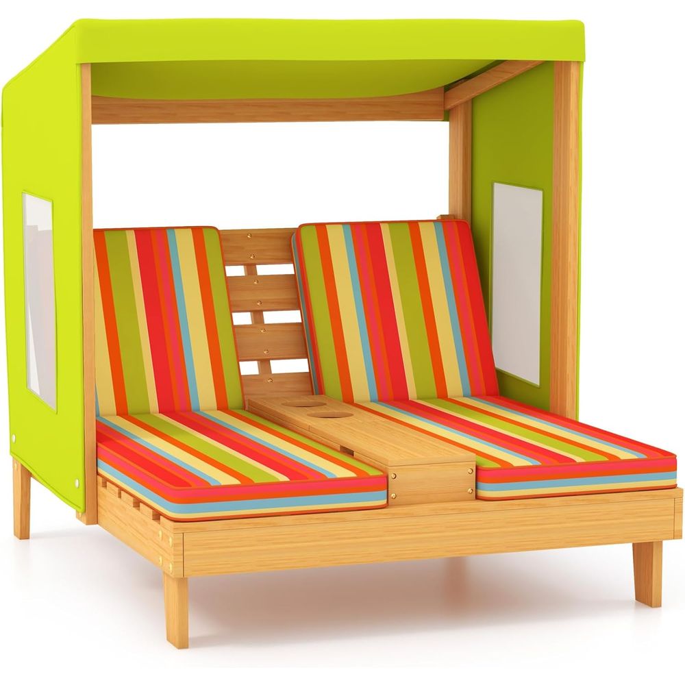 子供用長椅子屋外用、幼児用木製ダブルプールラウンジャーチェア - Kids Outdoor Lounger Chair のレビューと価格