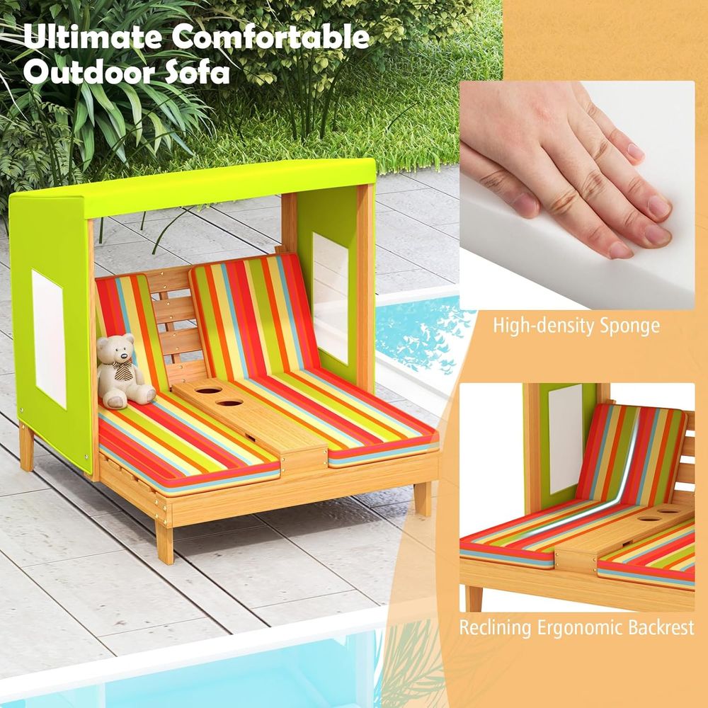 子供用長椅子屋外用、幼児用木製ダブルプールラウンジャーチェア - Kids Outdoor Lounger Chair のレビューと価格