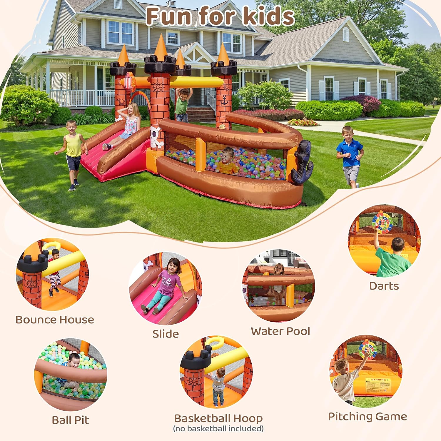 子供用インフレータブルバウンスハウス（3～8歳向け）：滑り台 - Kids Outdoor Inflatable のレビューと価格