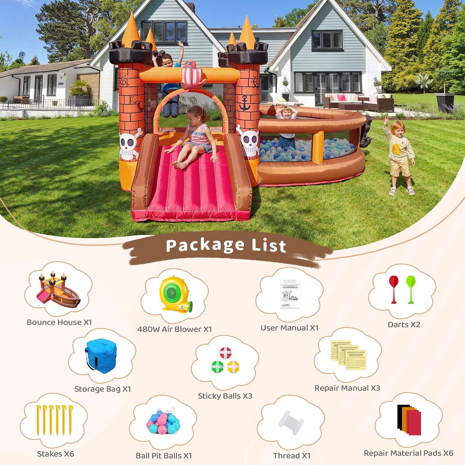 子供用インフレータブルバウンスハウス（3～8歳向け）：滑り台 - Kids Outdoor Inflatable のレビューと価格