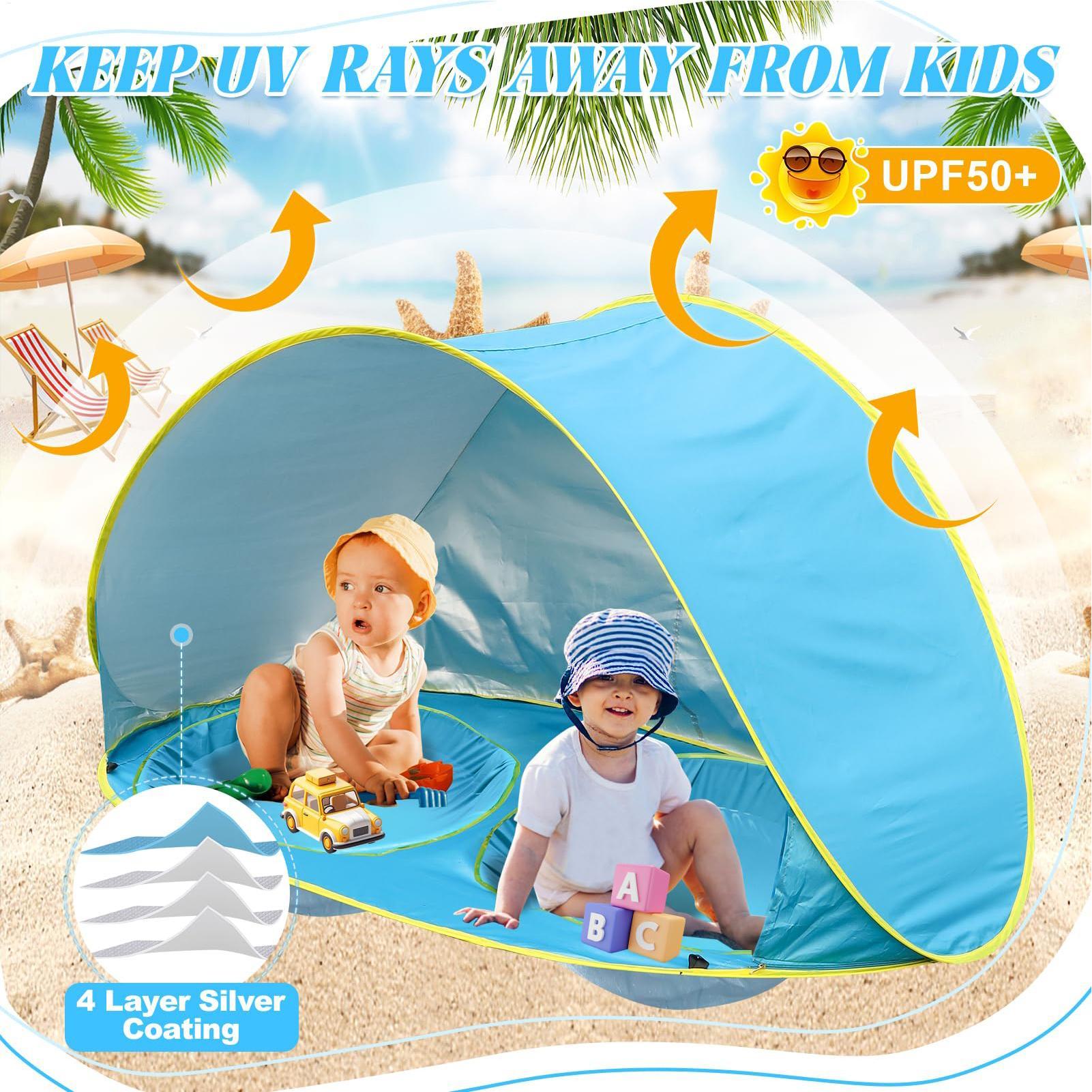 子供用ビーチテント プール付き UVカット 日よけシェルター - Kids Outdoor Tent のレビューと価格