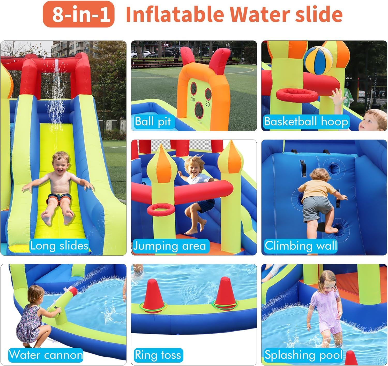 子供用ジャンプキャッスル、長いインフレータブルウォータースラ - Kids Outdoor Inflatable のレビューと価格