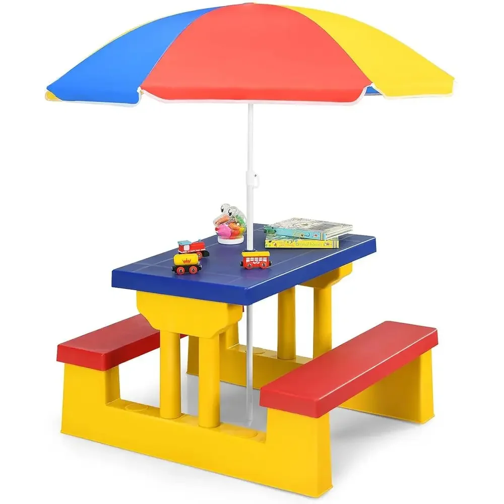 多色の屋外用子供ピクニックテーブルセット、取り外し可能な傘付 - Kids Outdoor Bench Table のレビューと価格