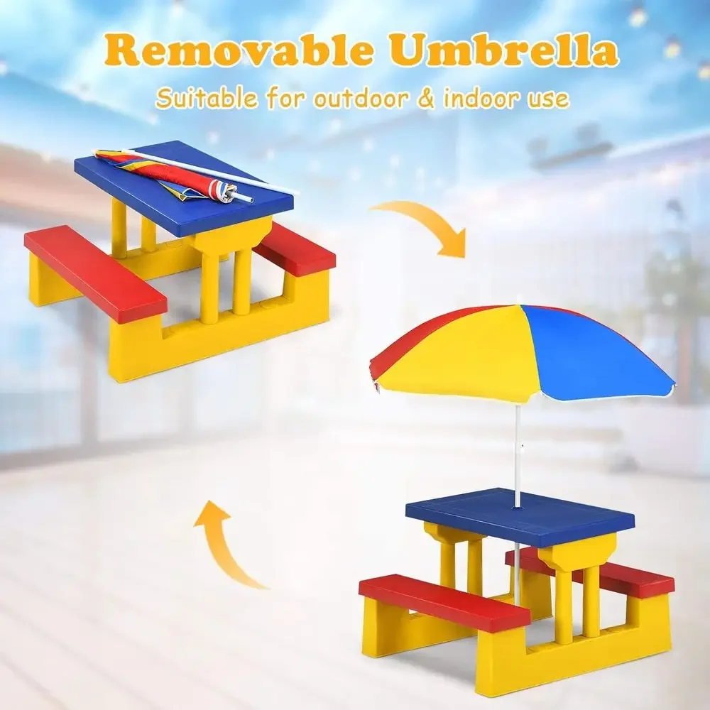 多色の屋外用子供ピクニックテーブルセット、取り外し可能な傘付 - Kids Outdoor Bench Table のレビューと価格