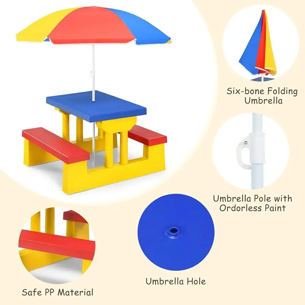 多色の屋外用子供ピクニックテーブルセット、取り外し可能な傘付 - Kids Outdoor Bench Table のレビューと価格