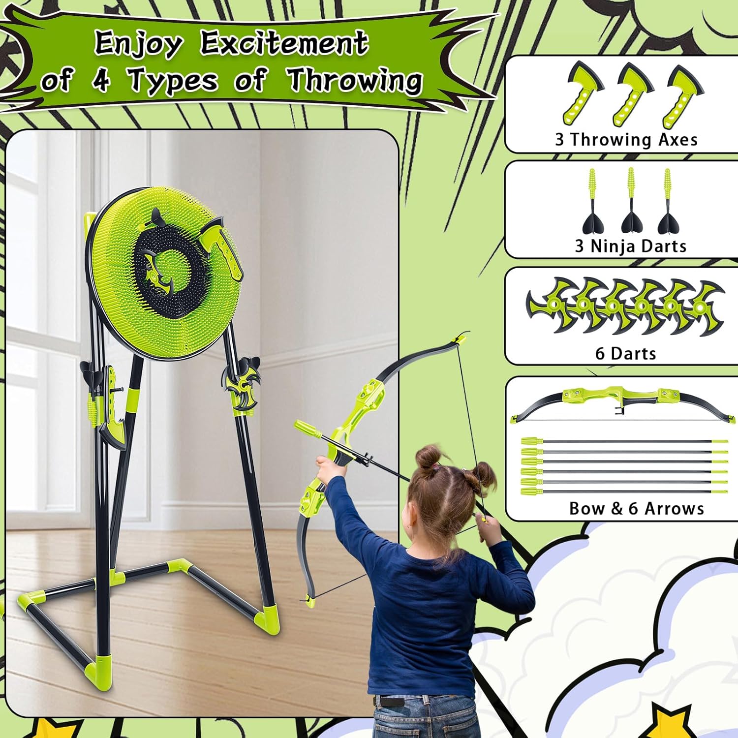 裏庭の子供、大人向けの4 in 1斧投げターゲットセット、剛 - Kids Outdoor Ninja Set のレビューと価格
