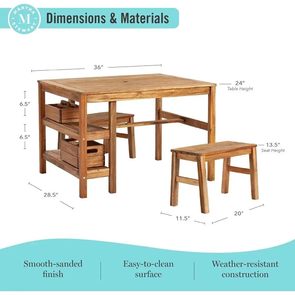 子供用屋外クレートテーブルと2つのベンチセット：アカシア材製 - Kids Outdoor Bench Table のレビューと価格