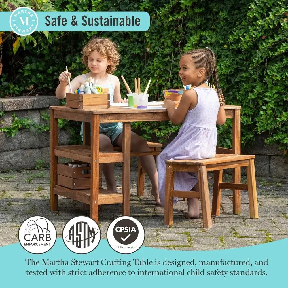 子供用屋外クレートテーブルと2つのベンチセット：アカシア材製 - Kids Outdoor Bench Table のレビューと価格