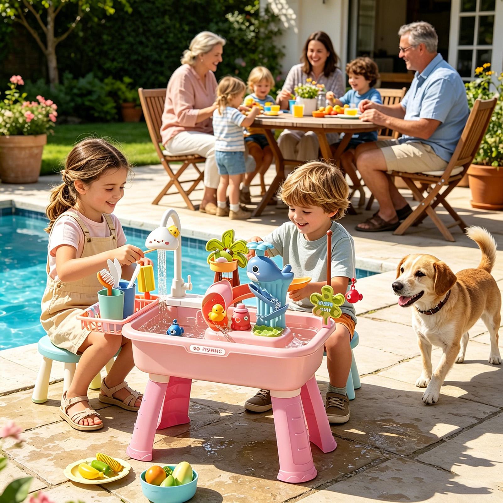 ポンプ付きキッズウォーターテーブル、幼児向け感覚遊びシンクア - Kids Outdoor Play Table のレビューと価格