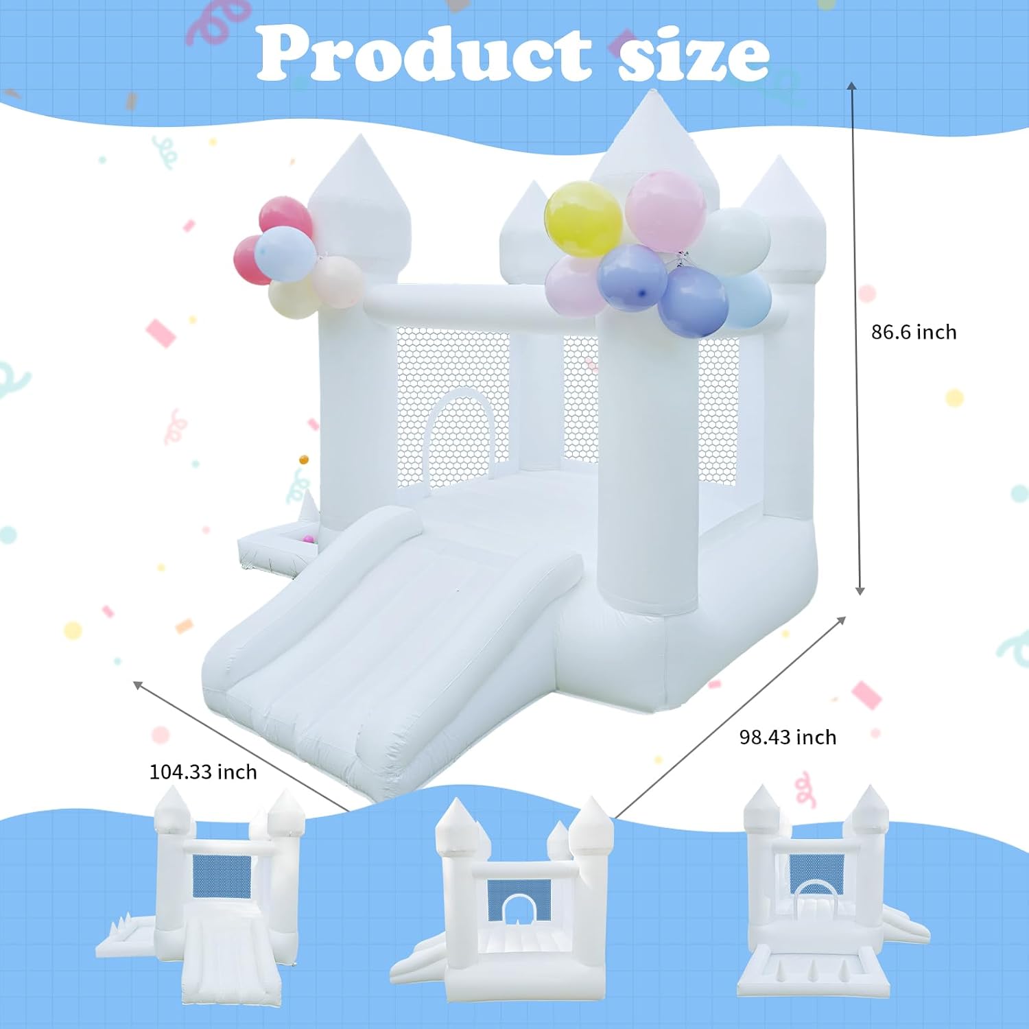 白いバウンスハウス、屋内および屋外用のインフレータブル遊具、 - Kids Outdoor Inflatable のレビューと価格