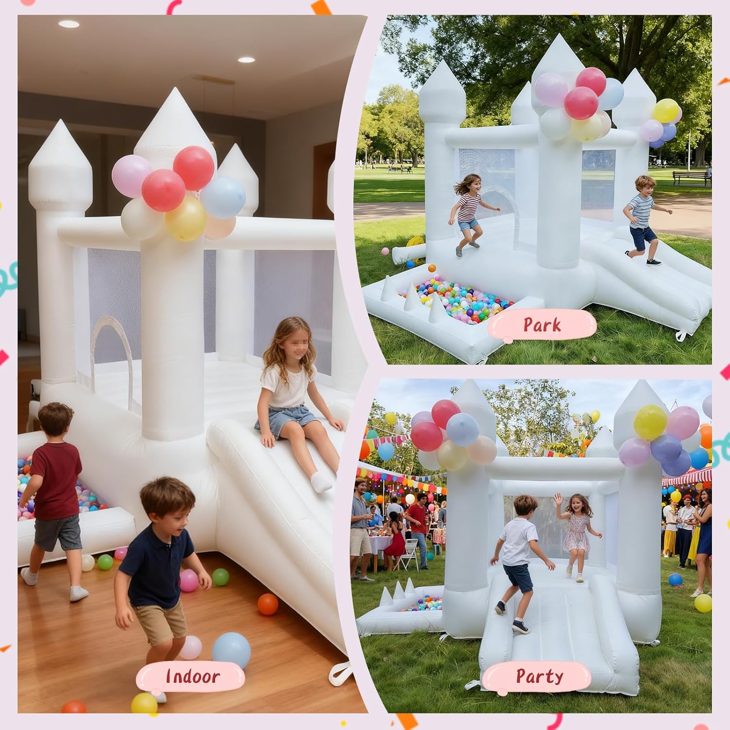 白いバウンスハウス、屋内および屋外用のインフレータブル遊具、 - Kids Outdoor Inflatable のレビューと価格