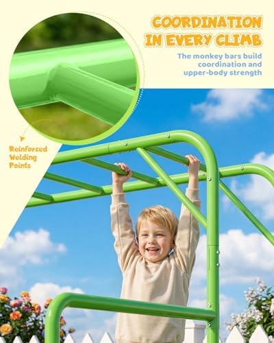 屋外用モンキーバーセット、クライミングバー、体操バー、裏庭用 - Kids Outdoor Monkey Bar Set のレビューと価格