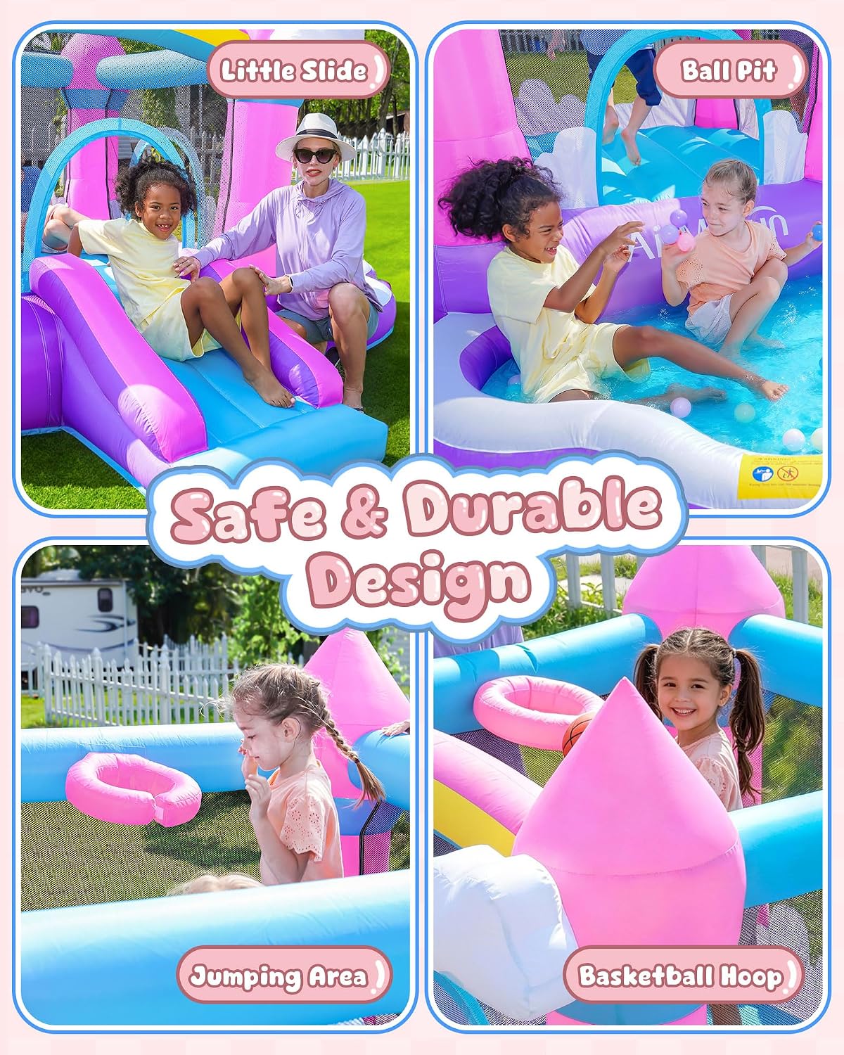 ピンクの屋内外兼用インフレータブルバウンスハウス（3～8歳向 - Kids Outdoor Inflatable のレビューと価格