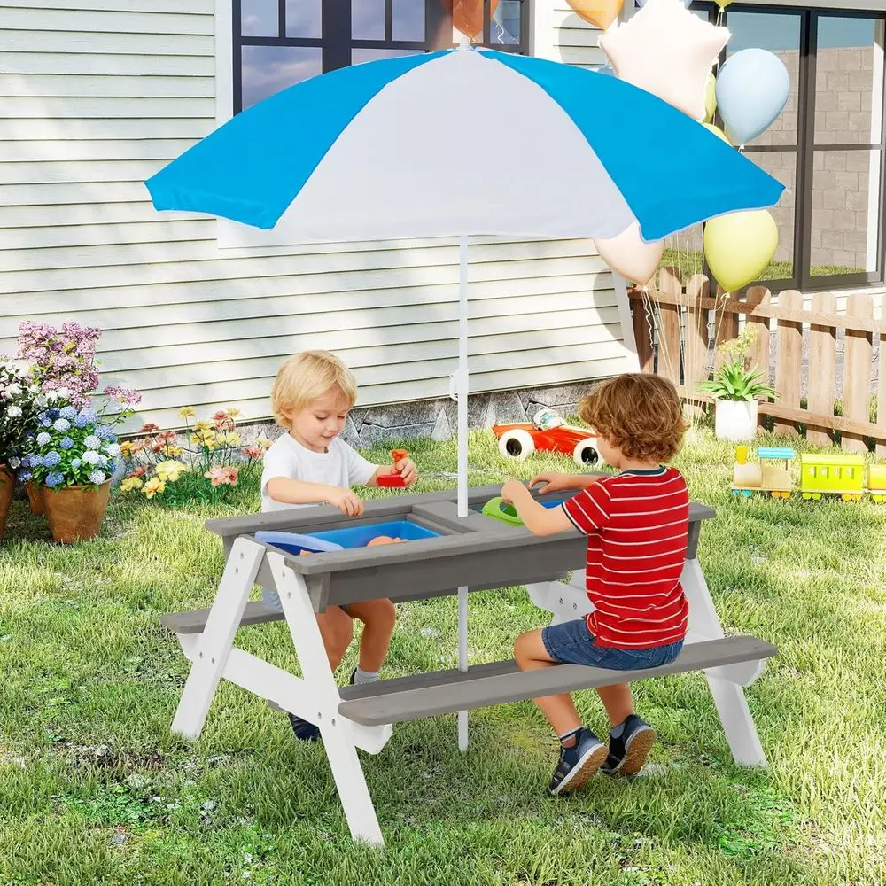 子供用3-in-1木製ピクニックテーブル、屋外砂場・水遊び用 - Kids Outdoor Play Table のレビューと価格