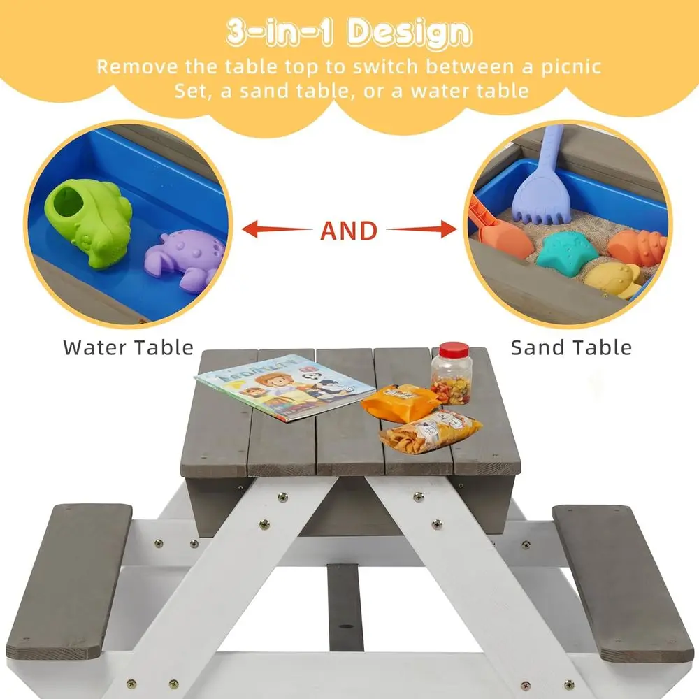 子供用3-in-1木製ピクニックテーブル、屋外砂場・水遊び用 - Kids Outdoor Play Table のレビューと価格
