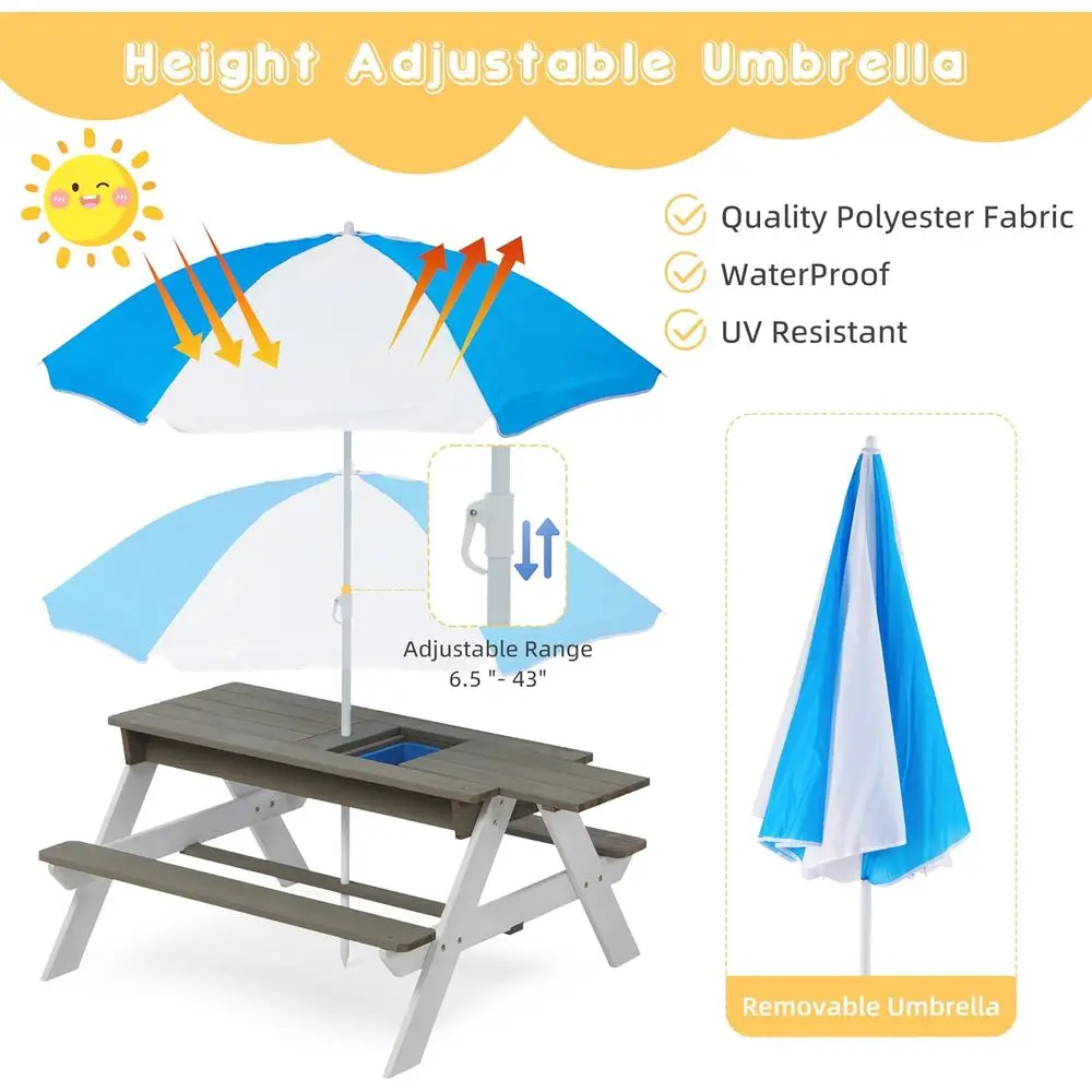 子供用3-in-1木製ピクニックテーブル、屋外砂場・水遊び用 - Kids Outdoor Play Table のレビューと価格