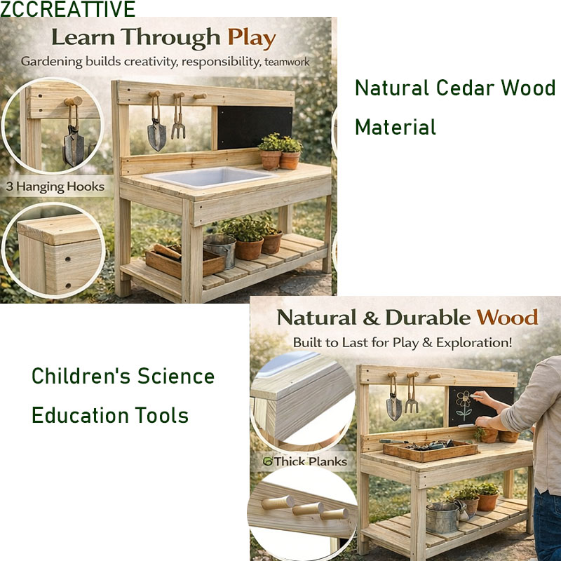 ZCCREATTIVE 子供用木製植栽台 屋外泥遊びキッチン - Kids Outdoor Bench Table のレビューと価格